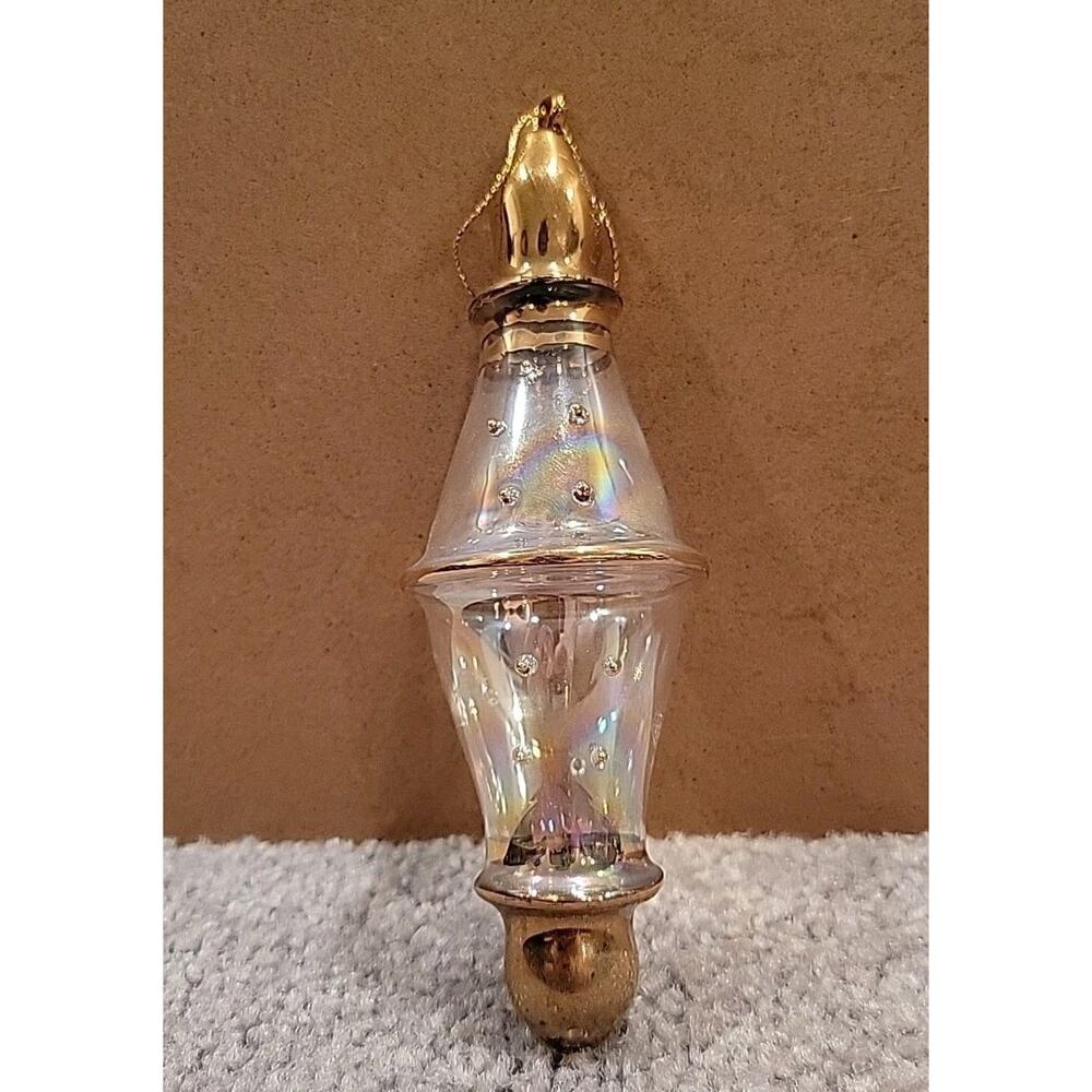 Iridescent Hand Blown Glass Ornament Painted Gold Embellishments